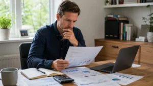 Entrepreneur reviewing key business plan assumptions