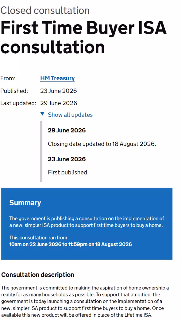First Time Buyer ISA consultation