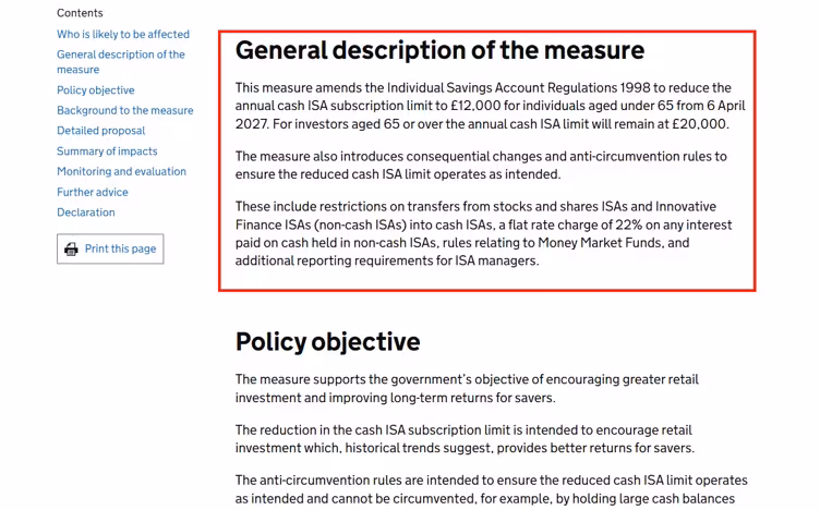 HMRC's official September 2026 policy confirming the reduction of the annual Cash ISA