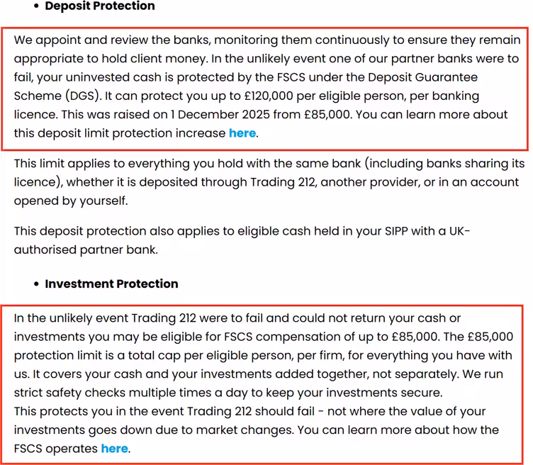 Trading 212's official protection information