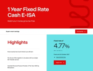 Virgin Money's 1 Year Fixed Rate Cash E-ISA summary